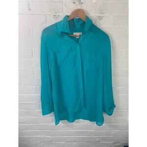 Coldwater Creek Women's Button-Up Top Tunic Blouse Long Sleeve Blue Size Large
